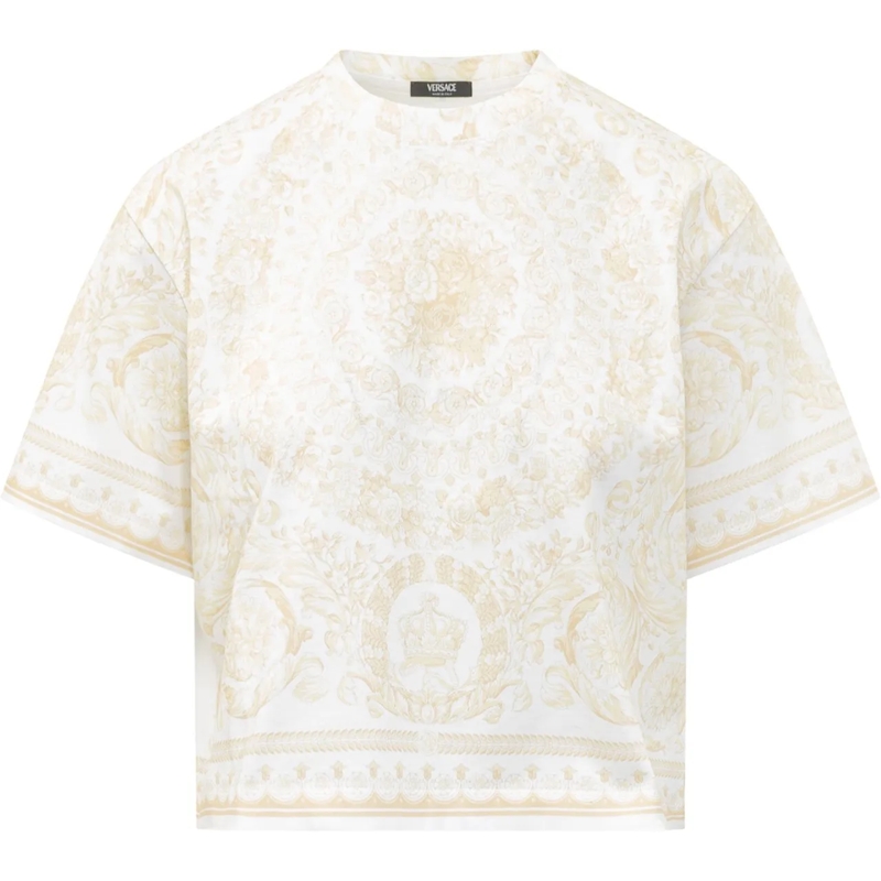 Versace T-shirt T-Shirt In Jersey Con Stampa Ornamentale weiß