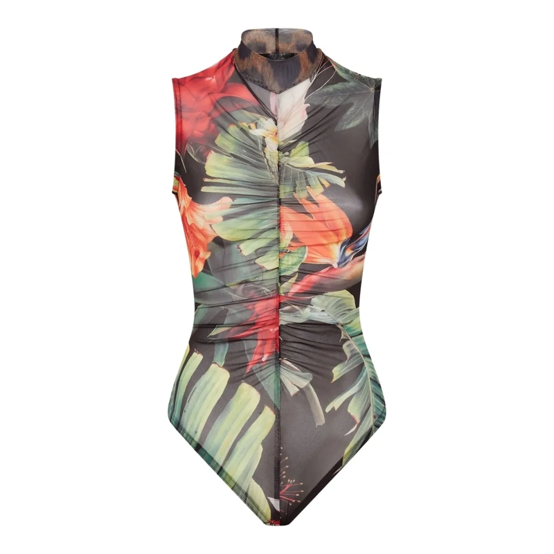 Philipp Plein Top Bodysuit Flowers schwarz