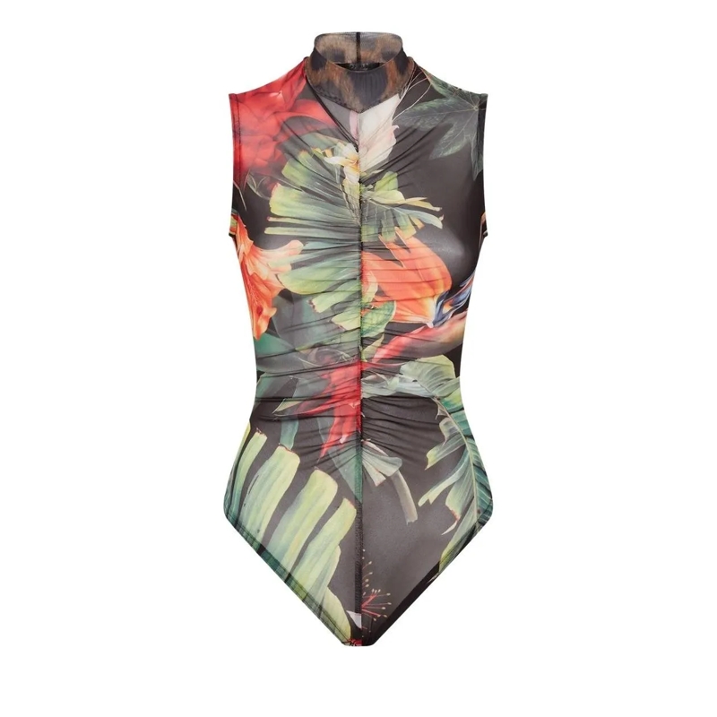 Philipp Plein Body Bodysuit Flowers schwarz