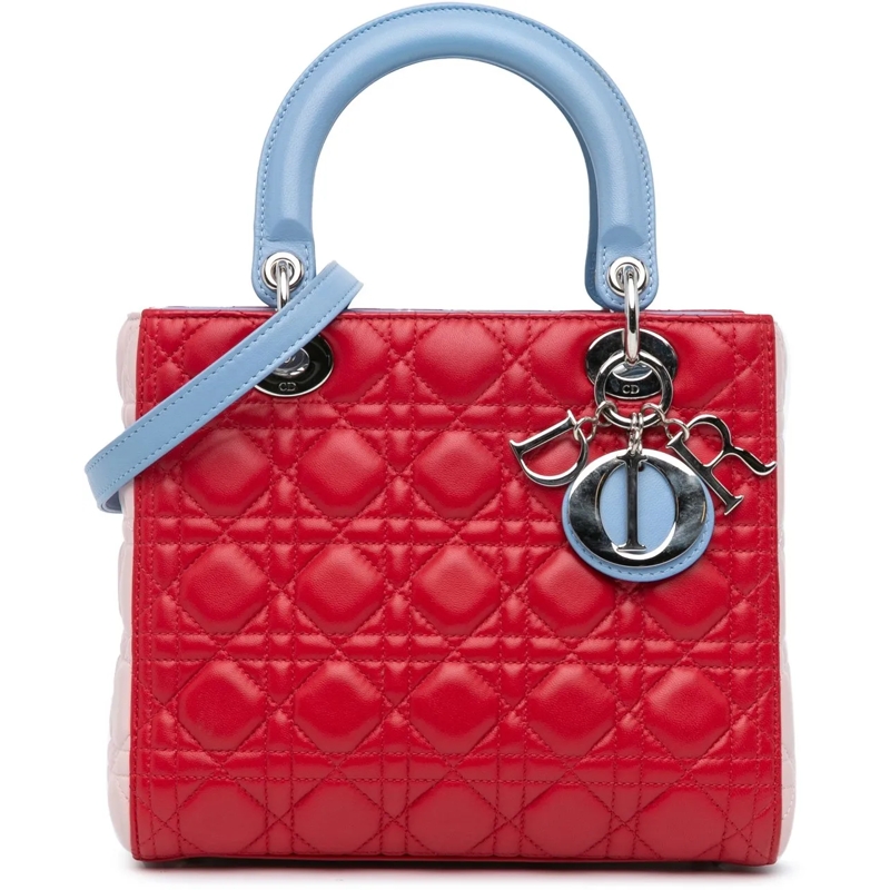 Christian Dior Schultertasche Medium Tricolor Lambskin Cannage Lady Dior rot