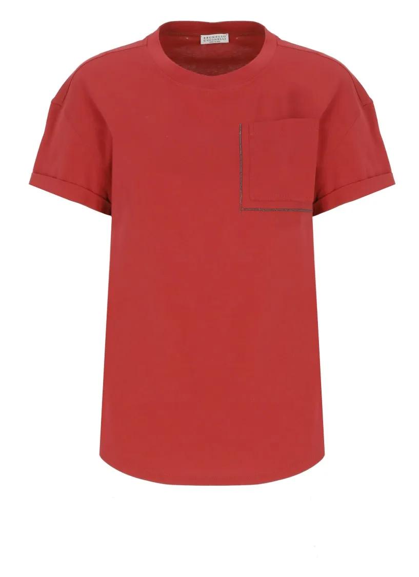 Thumbnail - Brunello Cucinelli - Red Cotton T-Shirt - Größe M - rot