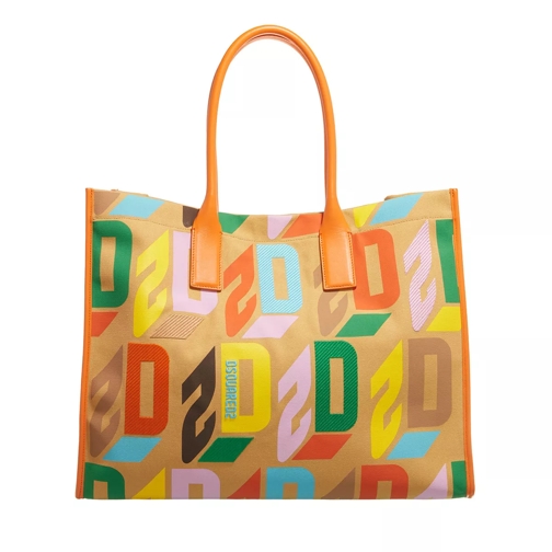 Dsquared2 Shopper Canvas Monogram Embroidery Beige Rymlig shoppingväska
