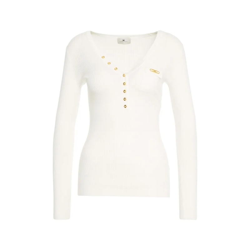 Elisabetta Franchi Top met lange mouwen Fitted Ribbed Knit Top White