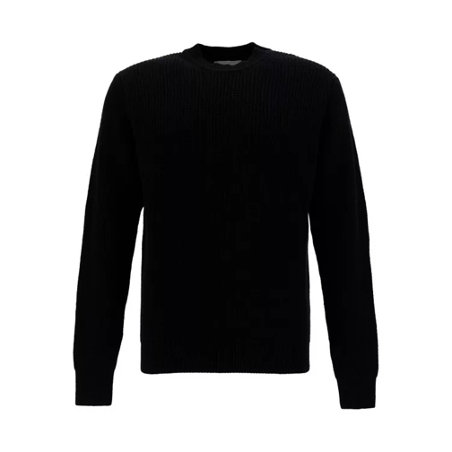 Lardini Black Ribbed Crewneck Sweater In Wool And Cashmere Black 