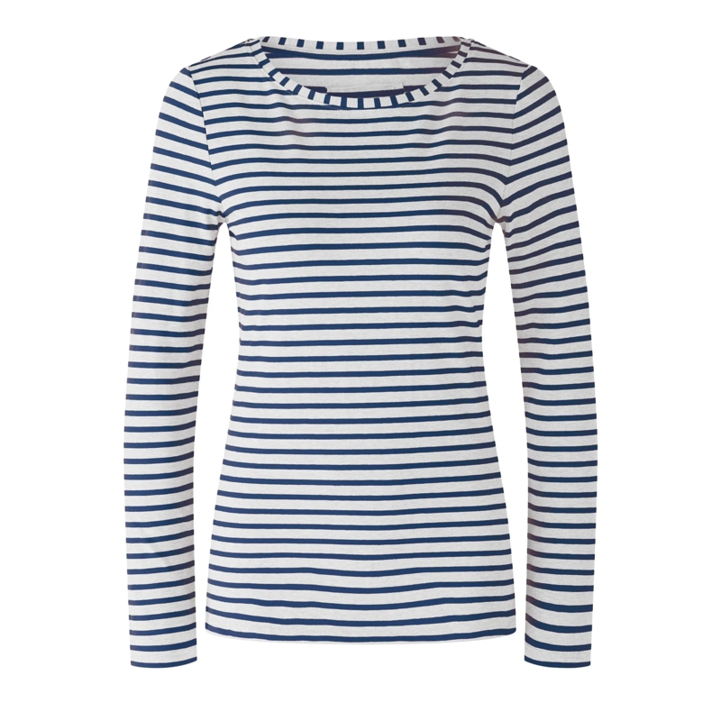 Oui T-Shirt Langarmshirt SUMIKO dunkel-blau