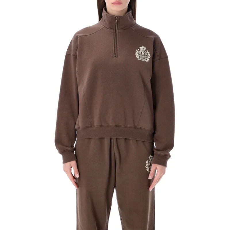 Sporty And Rich  Crest Quarter-Zip Sweatshirt - Chocolate Grey