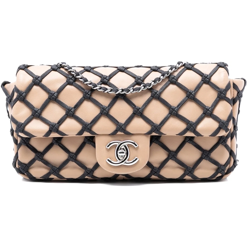 Chanel Schultertasche Small Calfskin Canebiers Net Flap braun