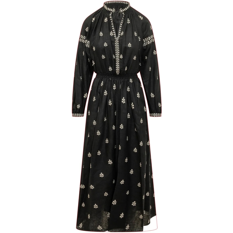 Isabel Marant Maxikleid Abito Lungo con Ricamo e Vita Arricciata schwarz