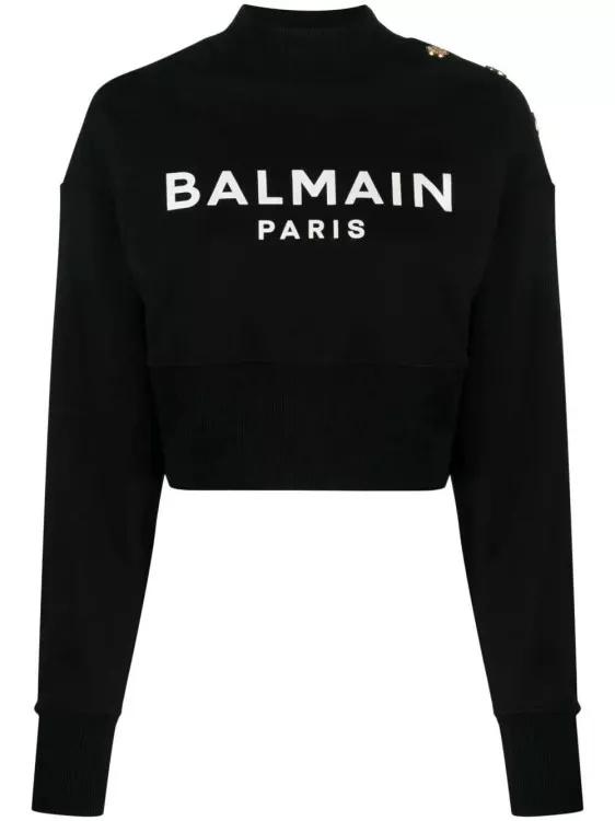 Balmain - Logo-Print Cropped Sweatshirt - Größe L - black