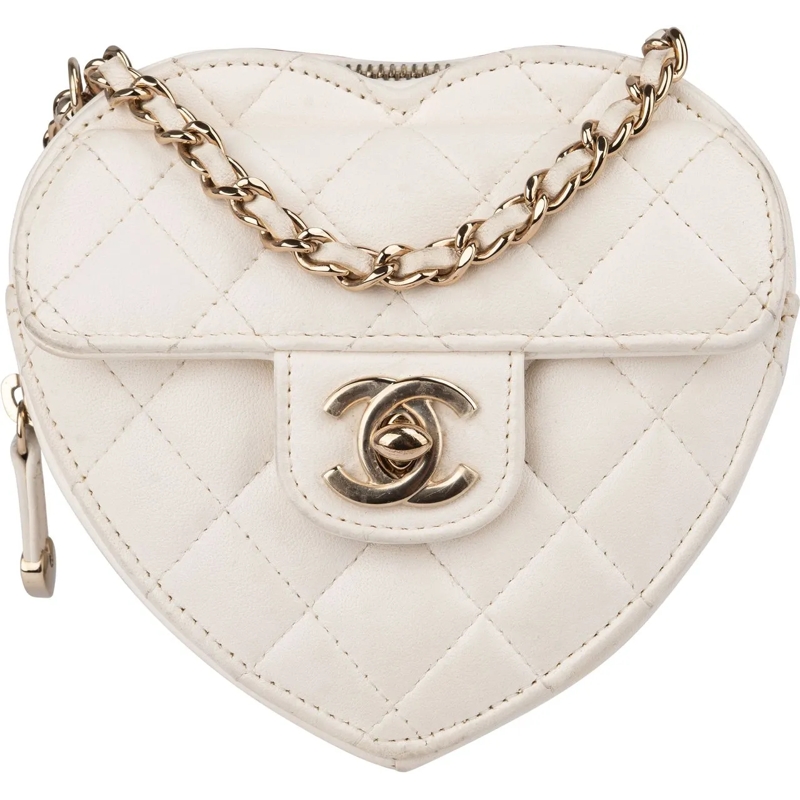 Chanel Schultertasche Chanel Quilted Lambskin Mini Love Heart Crossbody  weiß