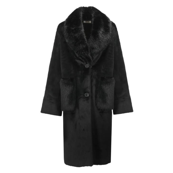 Black faux fur collar coat online