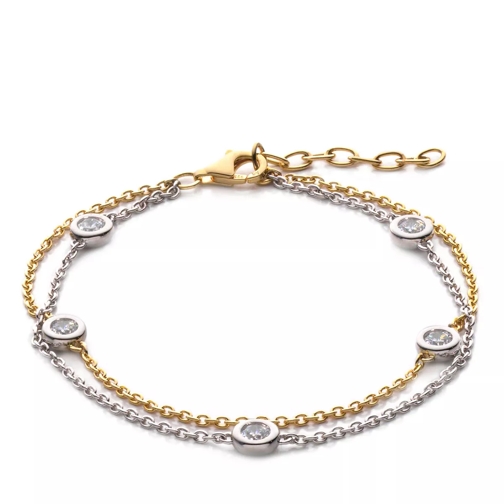 Little Luxuries by VILMAS Fashion Classics Bracelet Double Chain+Stones Yellow Gold And Rhodium Plated Armband