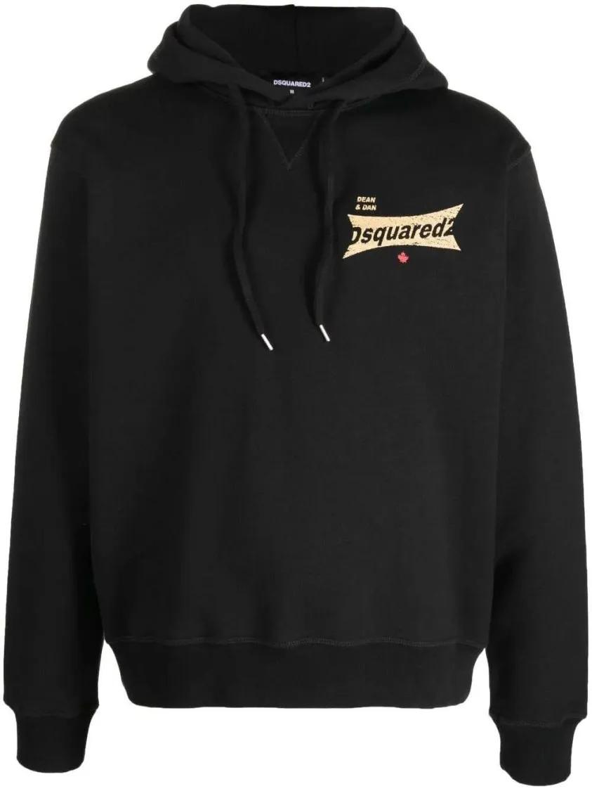 Dsquared2 - Logo-Print Black Cotton Hoodie - Größe M - schwarz