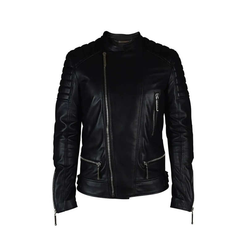 Philipp Plein Lederjacke Quilted Black Leather Biker Jacket Black