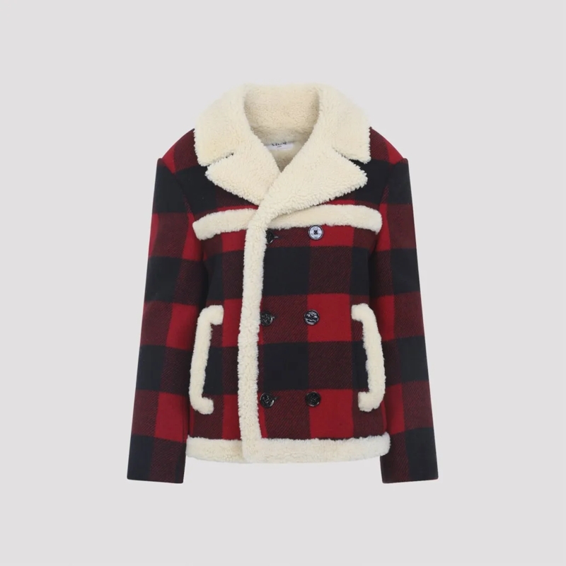 Celine Wintermantel Checkered Double-Breasted Jacket Black