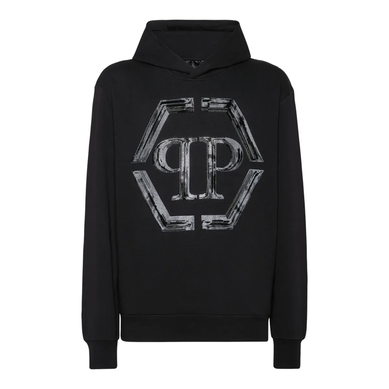 Philipp Plein Top Hoodie Hexagon Mit Schmucksteinen schwarz