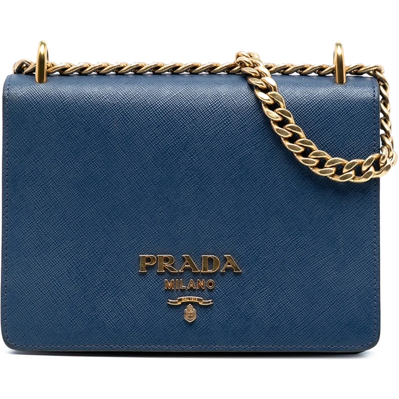Prada Schultertasche Saffiano Lux Chain Crossbody blau
