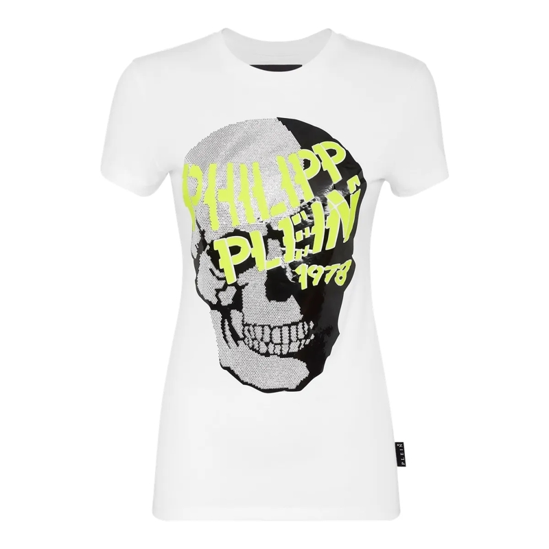 Philipp Plein T-Shirt T-Shirt Skull Mit Schmucksteinen weiss