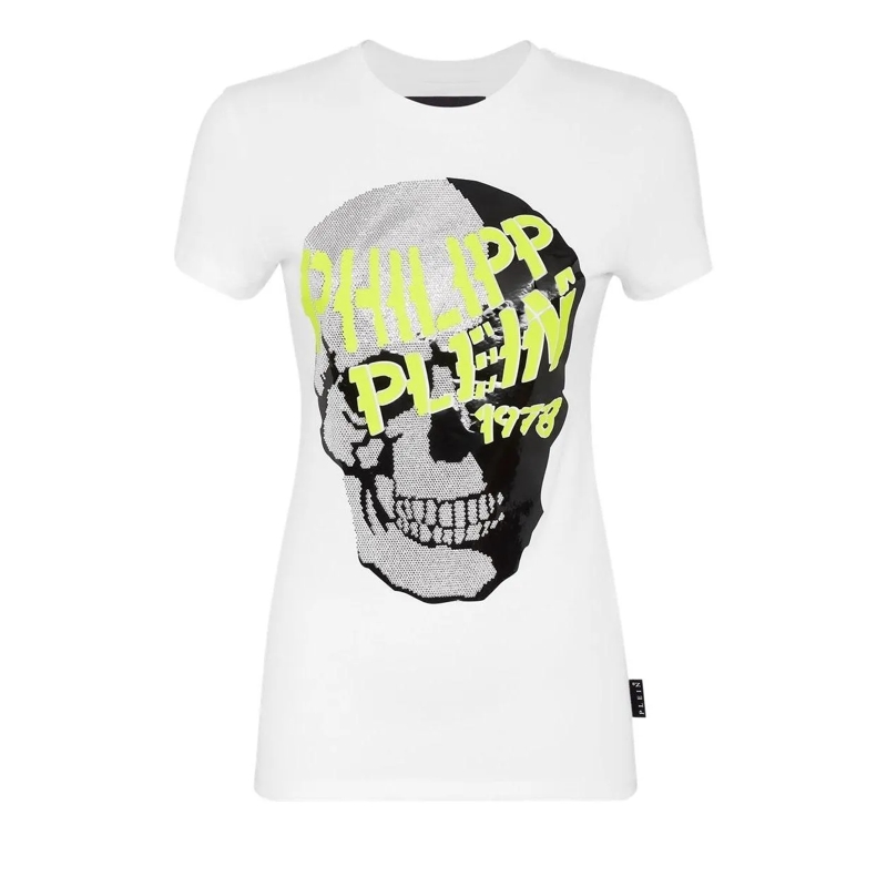 Philipp Plein T-Shirt T-Shirt Skull Mit Schmucksteinen weiss