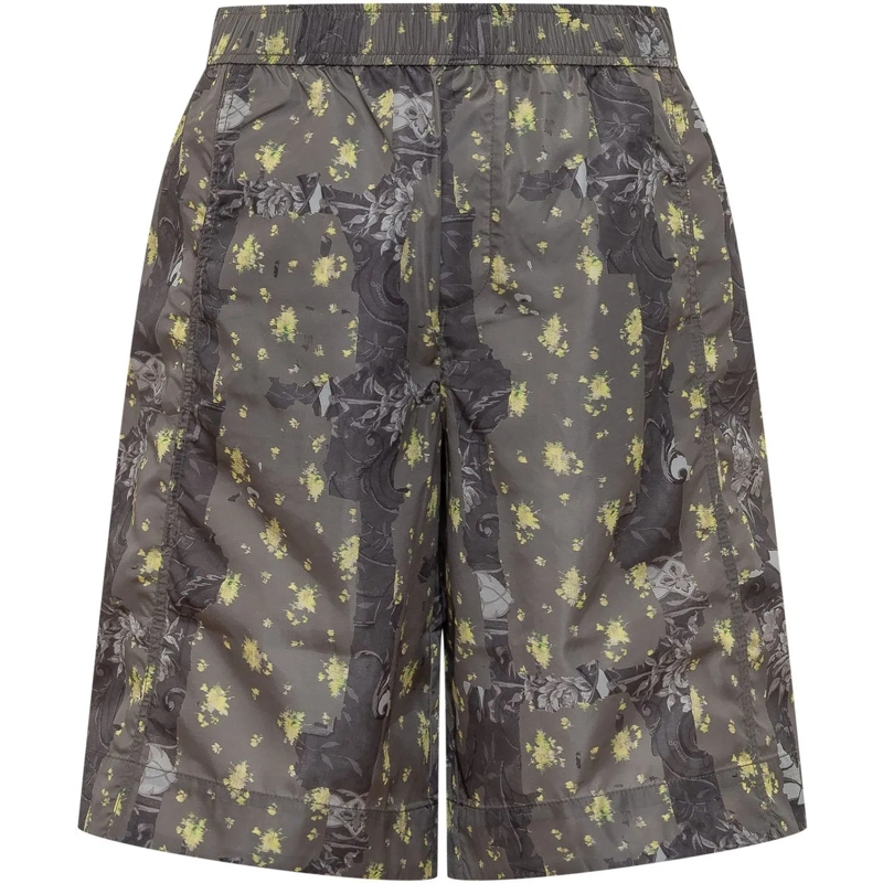 GANNI Shorts Short in Nylon con Stampa Astratta e Vita Elastici dunkelgrau