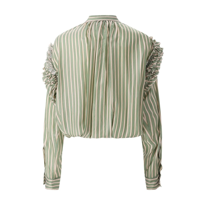 Dries Van Noten Bluse Wrap-Style Blouse With Ruffle Neckline Grey(Image 3)