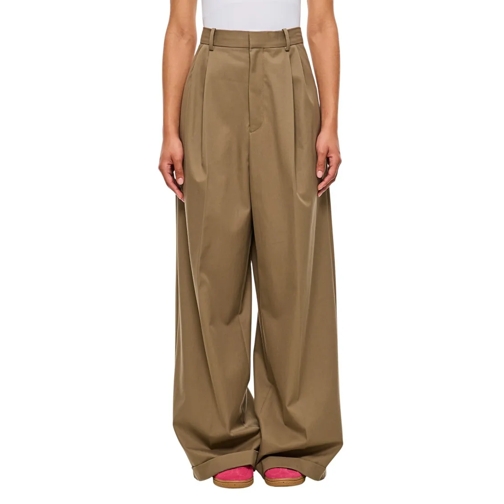 Loewe  Cotton Silk Pleated Trousers Brown