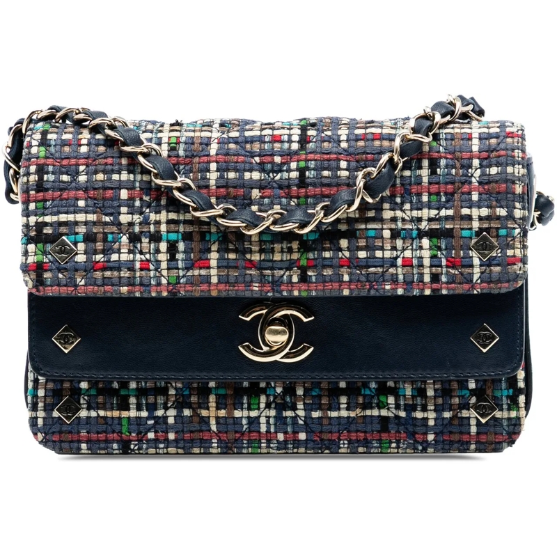 Chanel Schultertasche Mini CC Quilted Mixed Fibers and Lambskin Double F blau