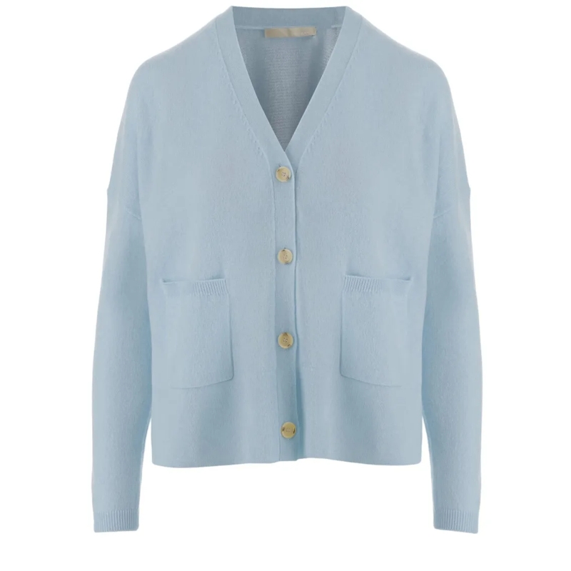 Allude Strickjacke V-Neck Wool And Cashmere Cardigan With Patch Pocke Blue