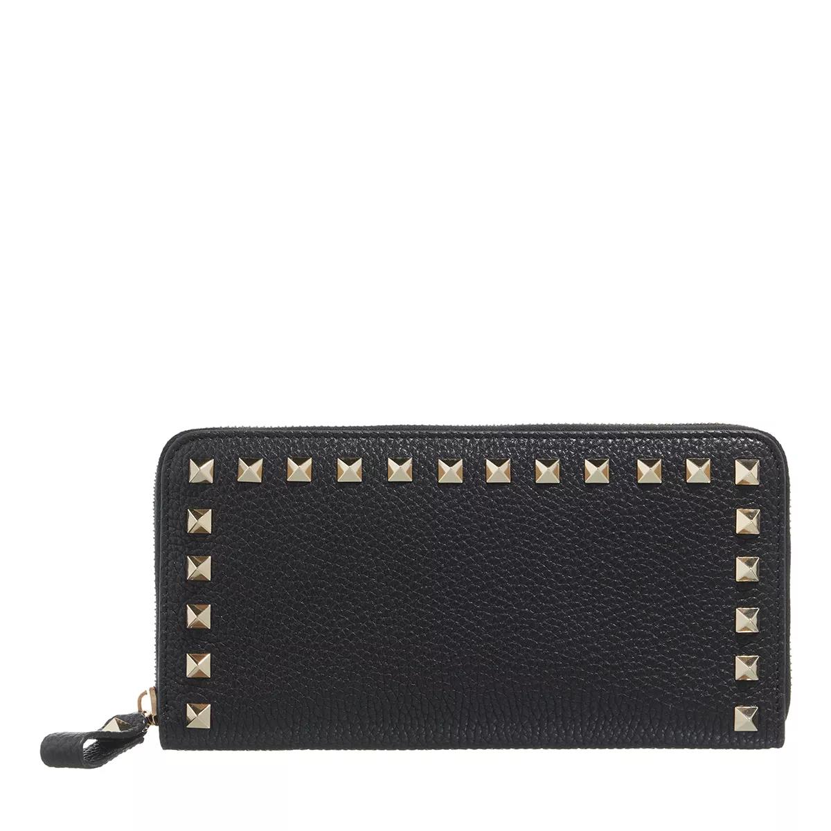 Valentino Garavani Rockstud Wallet Leather Black Zip Around Wallet