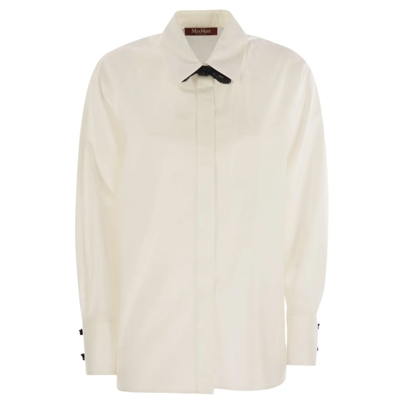 Max Mara Overhemd Roll - Cotton And Silk Poplin Shirt Neutrals