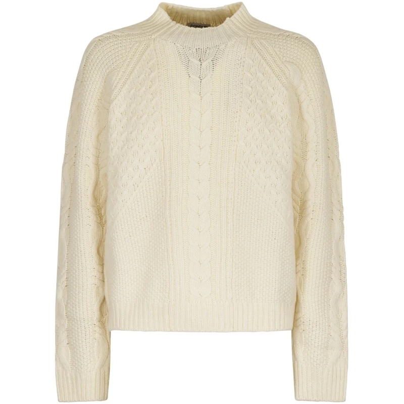 Dondup Pull Cream Cable Knit Sweater With Textured Stitches Neutrals