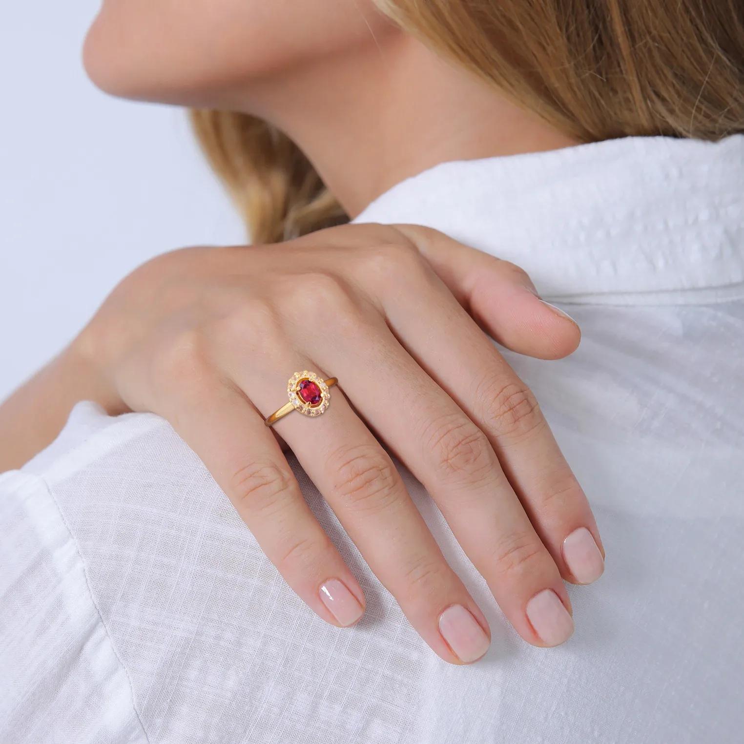 Thumbnail - Elli Ringe - Ring Granat Topas Klassik 585 Gelbgold - Gr. 52 MM - in Gold - für Damen