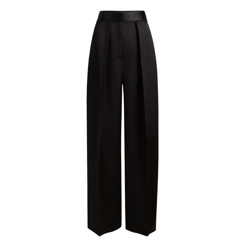 Khaite  High-Waisted Wide-Leg Trousers In Luxurious Satin Black