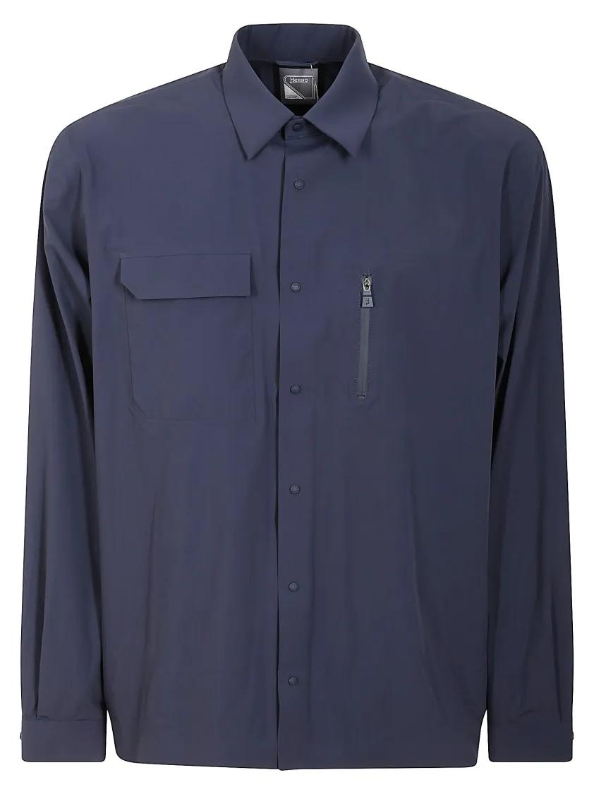 Thumbnail - Herno - Classic Button-Down Shirt With Zippered Pocket Det - Größe 48 - blue