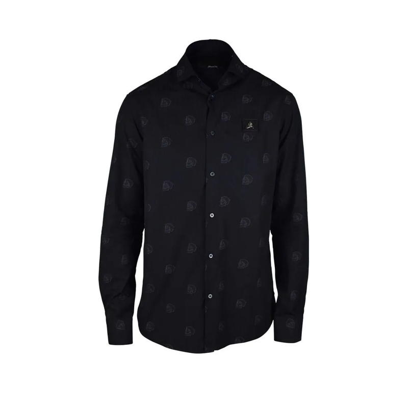 Philipp Plein Hemd Black Striped Cotton Shirt With Skull Motif Black