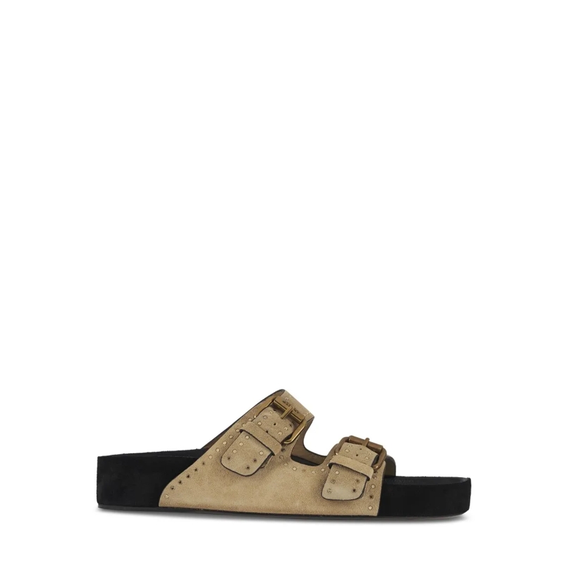 Isabel Marant Sandales Beige Suede Sandals With Decorative Buckles Neutrals