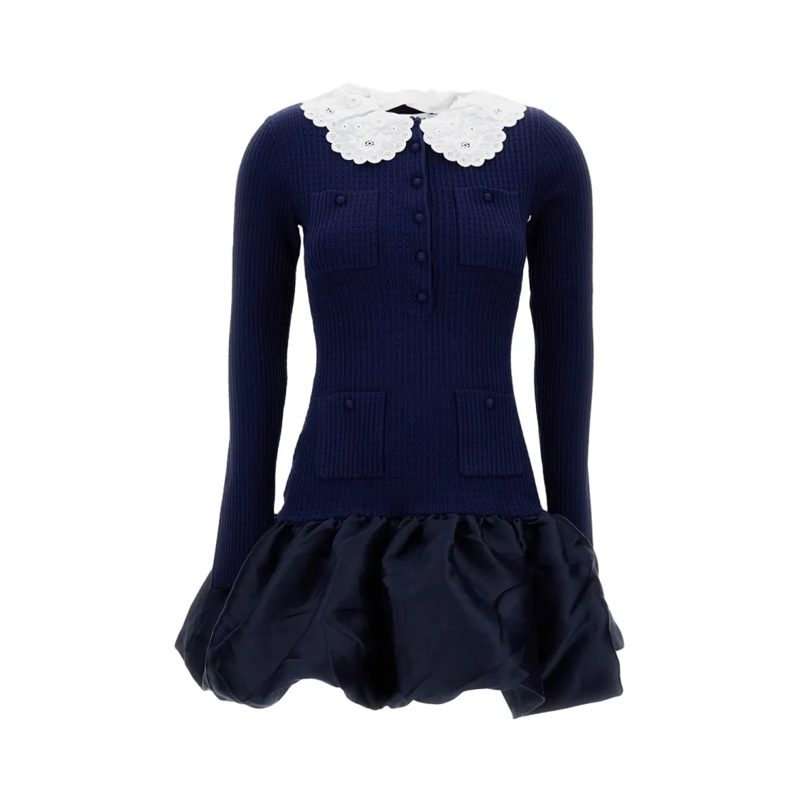Self Portrait Minikleid Navy Knit Taffeta Mini Dress Blue