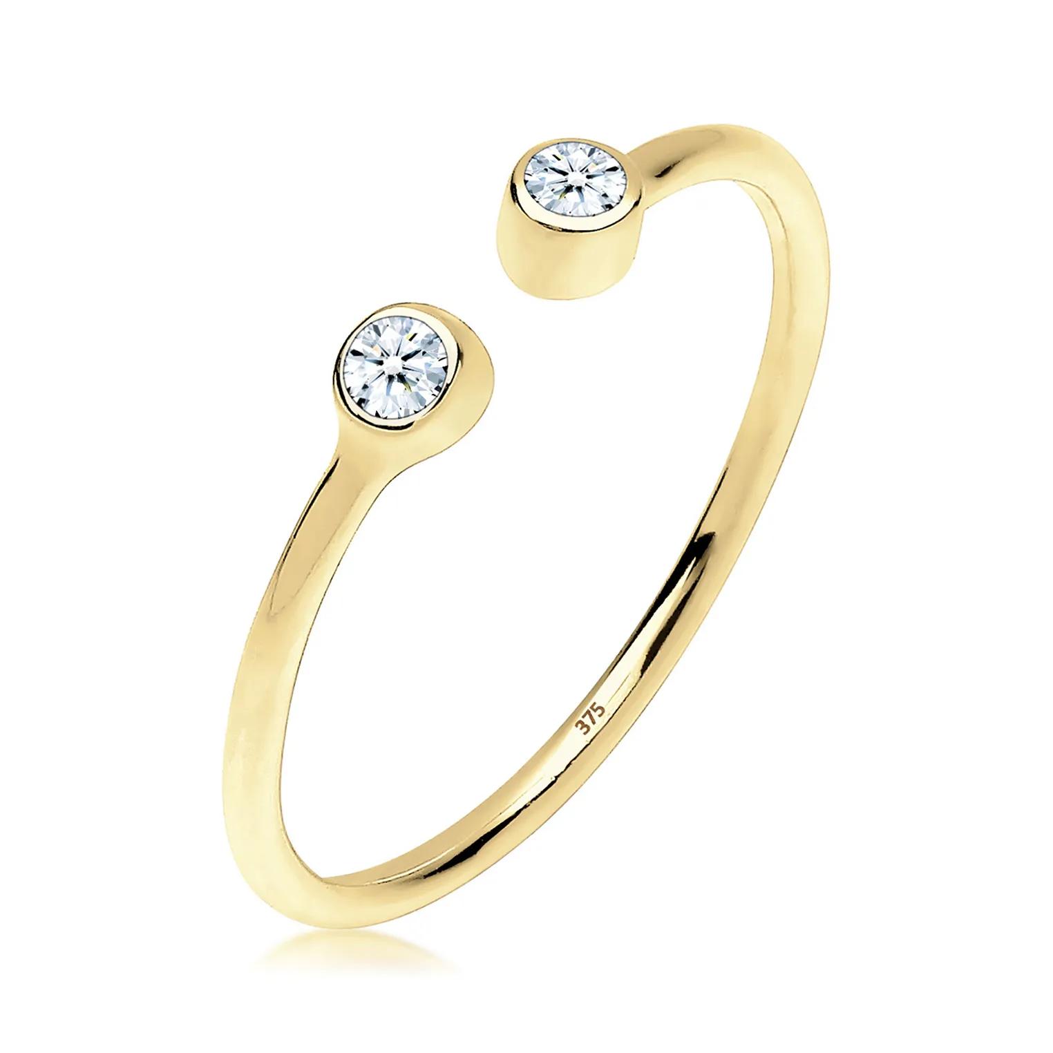 Elli Ringe - Ring Offen Statement Diamant 0.06 ct. 375 Gelbgold - Gr. 52 MM - in Weiß - für Damen