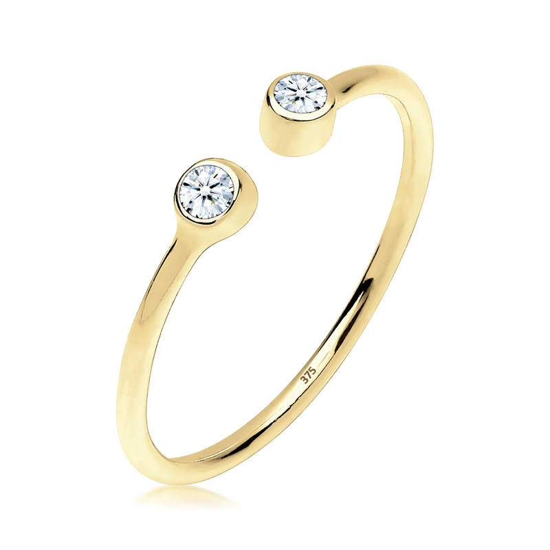Elli Diamantring Ring Offen Statement Diamant 0.06 ct. 375 Gelbgold weiss