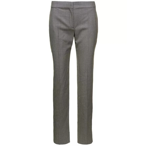Alexander McQueen Grey Tailored Pants With Houndstooth Motif In Wool Grey Kostuum Broek