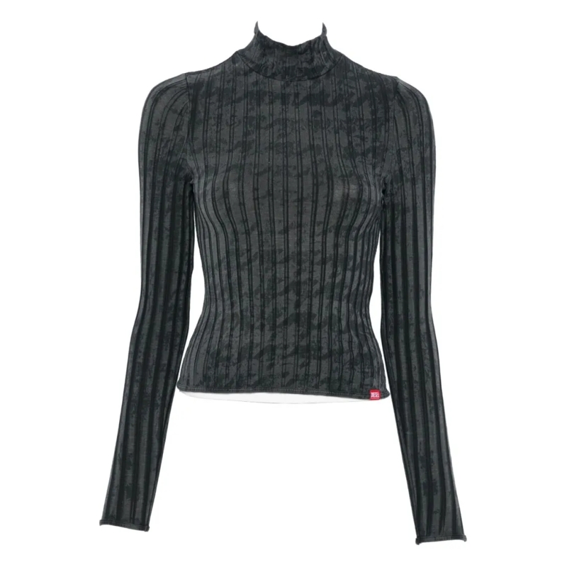 Diesel Langärmeliges Oberteil Close-Fitting Ribbed Top Black
