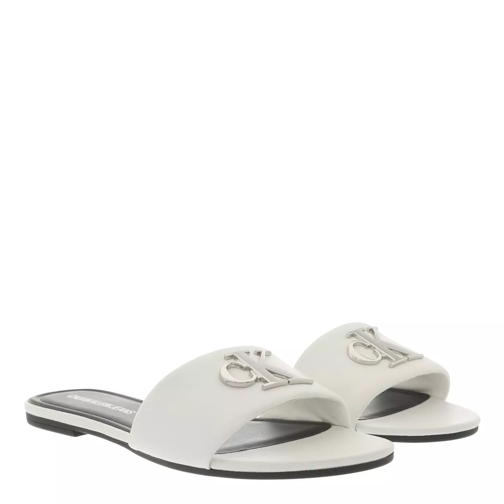 Calvin Klein Flat Slide Sandals Leather White Slipper