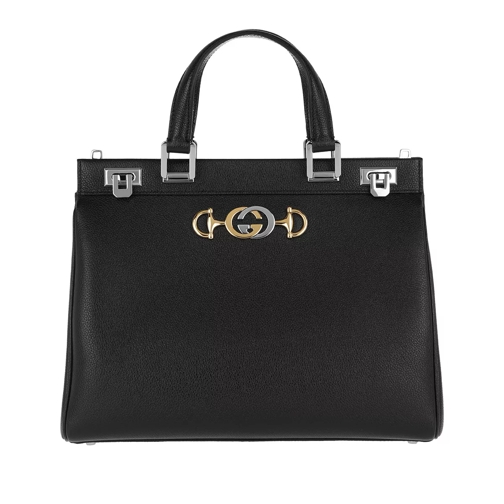 Gucci Zumi Handle Bag Grainy Leather Black Rymlig shoppingväska