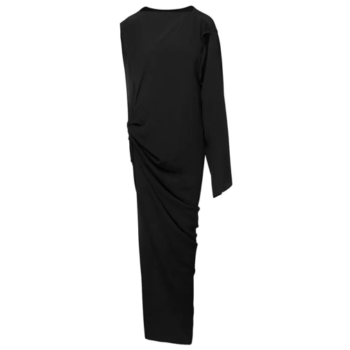 Rick Owens Edfu' Long Black One-Shoulder Draped Dress In Silk Black 