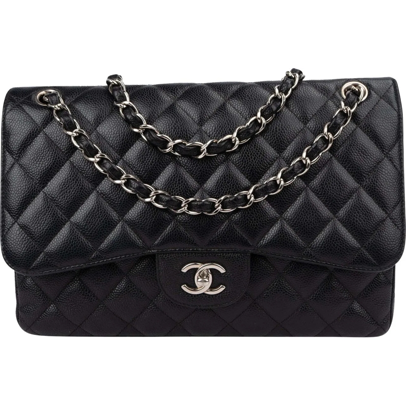 Chanel Tote Chanel Quilted Caviar Leather Jumbo Double Flap Cr schwarz