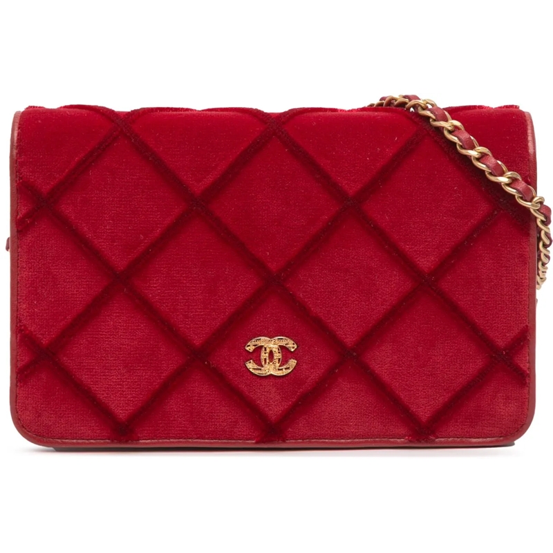 Chanel Sac à bandoulière CC Quilted Velvet Wallet on Chain rot