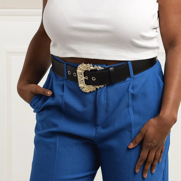 Versace Jeans Belt In Black With Large Logo Buckle