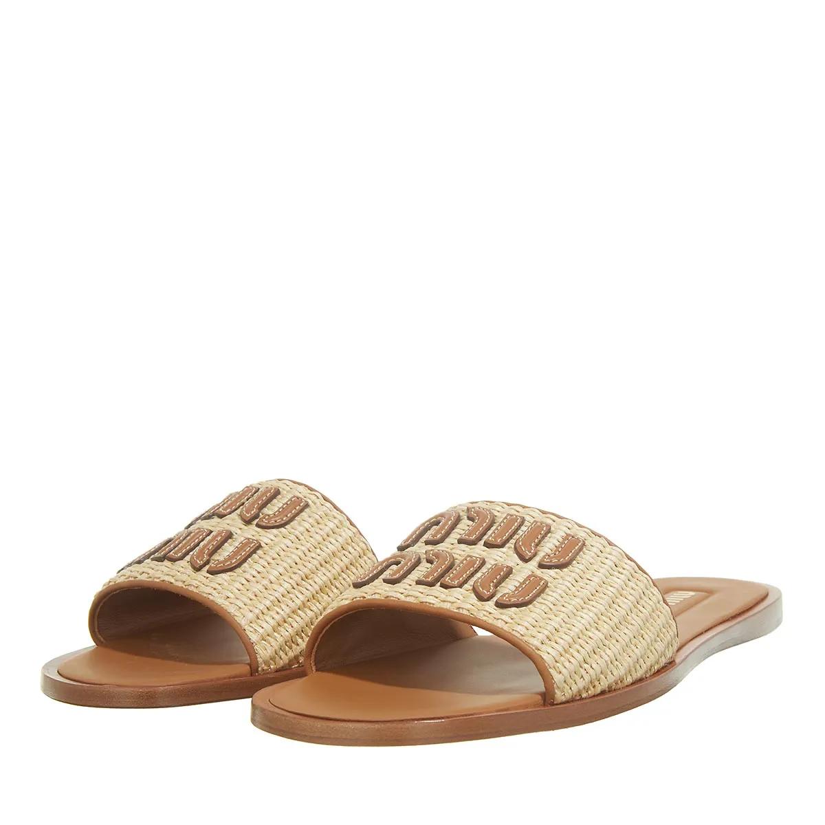 Miu Miu Slipper & Pantoletten - Logo-Patch Raffia Slides - Gr. 41 (EU) - in Beige - für Damen