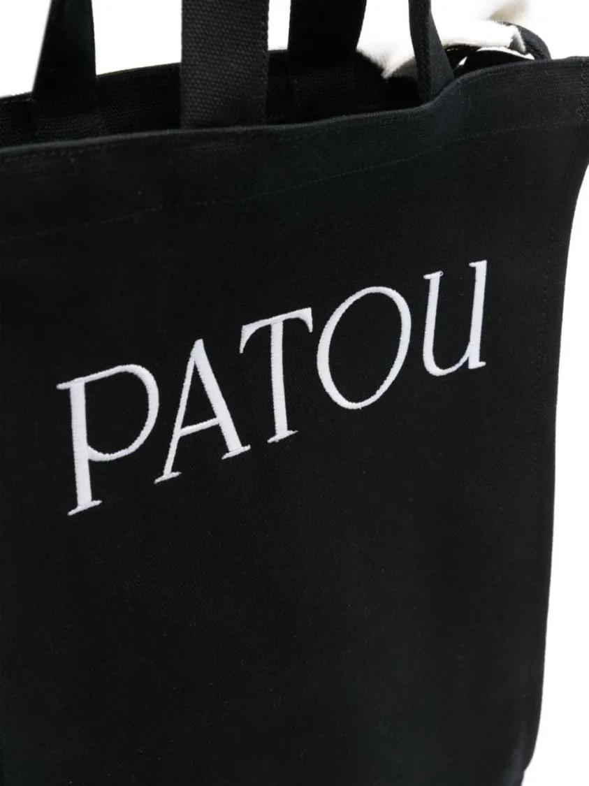 Patou Hobo bags Black White Shoulder Bag With Logo in zwart