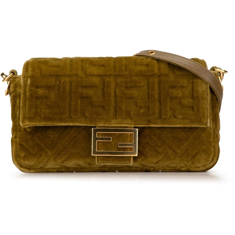 Fendi Schultertasche Zucca Embossed Velvet Baguette Satchel grün